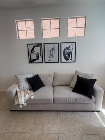 Living Spaces Deep Sofa- Natural Color 1