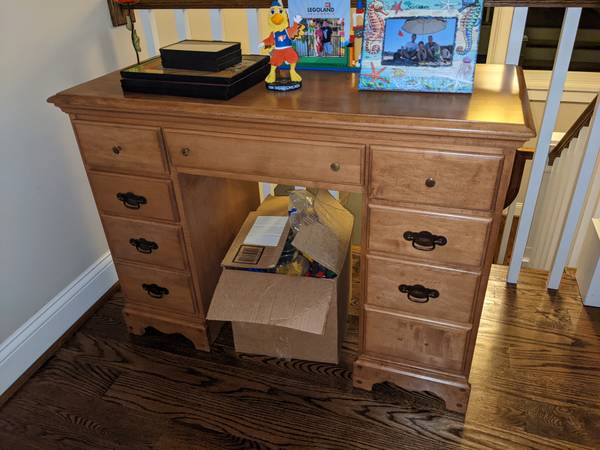 Vintage solid wood student desk refinished 1