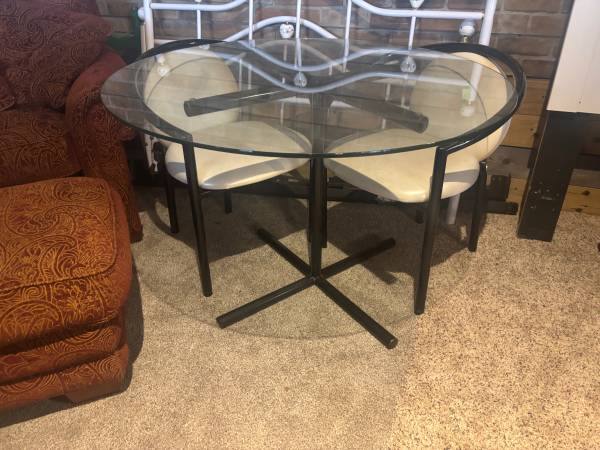 Glass top dining table with 2 chairs 1