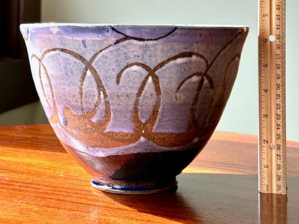 Blue-glazed Studio Pottery Turned Bowl, Signed 1