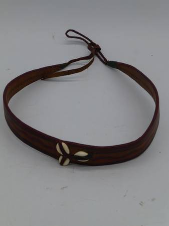 Vintage Handmade Leather African Cowrie Shell Sash Tie Belt 1
