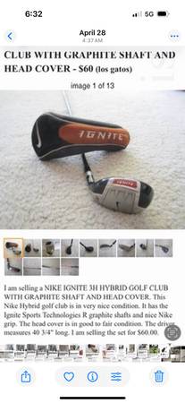 NIKE IGNITE 3H HYBRID GOLD CLUB WITH GRAPHITE SHAFT AND HEAD COVER 1