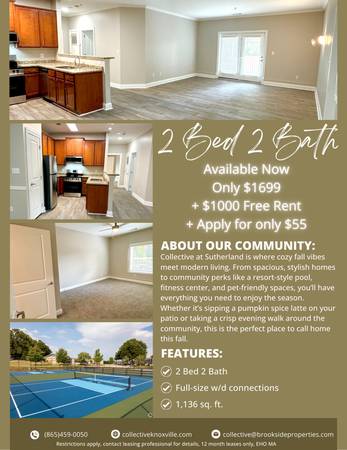 $1,699 / 2br - 1136ft2 - Spacious 2 Bed • 2 Bath Available Now🎉 $1,000 FREE RENT (Knoxville, TN)63815695130369120