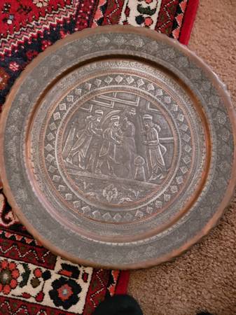 Antique copper/steel beauty Persian empire handmade_tray  15" , year o 1