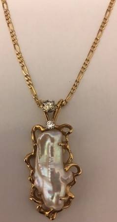 Yellow 14K GOLD Fancy DIAMOND Blister PEARL Pendant 1