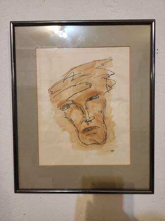 Haunting Abstract Portrait Painting – Signed TAR – Ink Wash 16"x13" 1