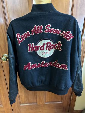 90s Hard Rock Cafe Amsterdam varsity bomber jacket wool leather M 1