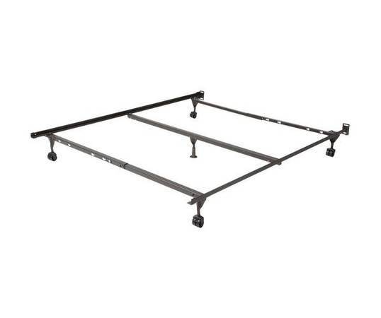 near new black metal Sturdy Good quality with wheels queen bed frame 1