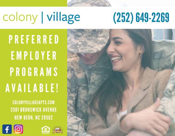 $1,215 / 2br - 850ft2 - Rent discounts for Preferred Employees @ Colony Village (New Bern)63861960550147120