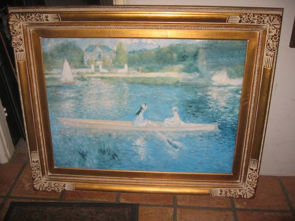 Large-Renoir-Boating on The Seine- Vintage Oil Painting-w/Frame 1