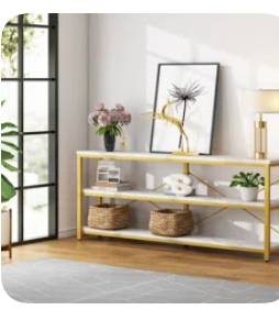 Gold Accented White Marble Sideboard / Table 1