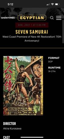 Seven Samurai movie screening tix 1