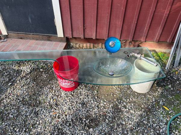 Glass vanity with extra shelf and faucet 1