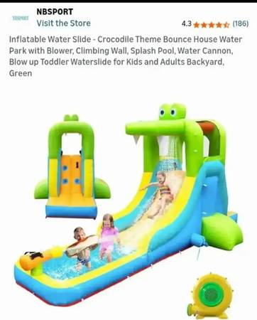 NEW-Inflatable Water Slide - Crocodile Theme Bounce House Water Park w 1
