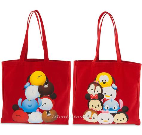 TsumTsum RED Soft Canvas Reusable Shopping Bag Purse Beach Tote Disney 1