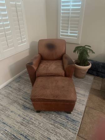 Mitchell Gold Leather Chair & Ottoman 1