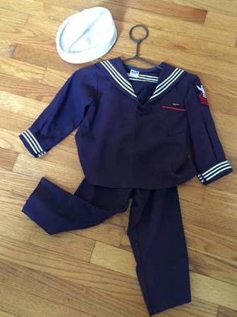 Vintage Piper Original Boys Navy Sailor Suit, Wings Pin, White Cap 1
