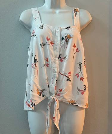 womens LOFT floral button down cami / tank w/ front tie - sz M 1