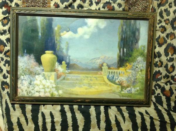 vintage 1920's Art Deco lithograph print signed R. Atkinson 1