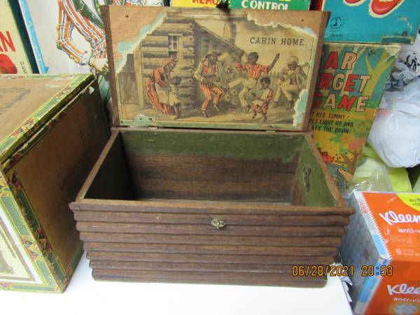 CABIN HOME CIGAR BOX 1880s LOG CABIN SHAPED BLACK AMERICANA LITHO EXC+ 1