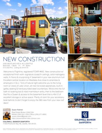 $420,000 / 1br - 912ft2 - New Construction Houseboat w/ Lake Views - Rentals allowed! (Lake Union/Seattle)64189097656322121