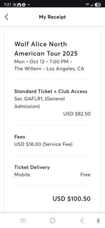 Wolf Alice Ticket Oct 13 at The Wiltern 1