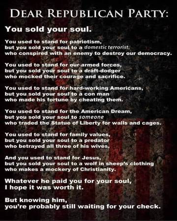 Dear Republican Party:  You Sold Your Soul 1