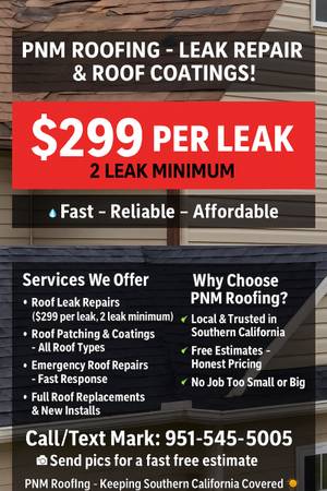 Pnm roofing $299 per leak 1