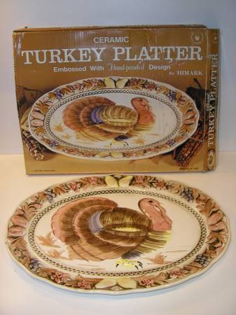 LARGE OVAL (19" x 14 1/2") CERAMIC TURKEY PLATTER 1