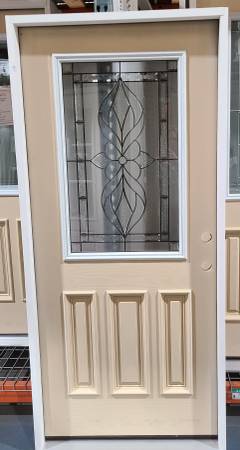 New 36" 1/2 Deco Glass LH Inswing Fiberglass Exterior Entry Door 1