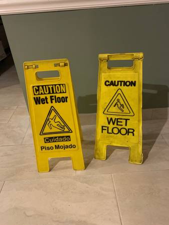 2 Caution Wet Floor stand up signs 1