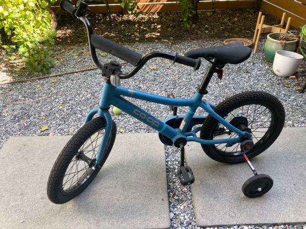 rei co op 16 bike Used Coop 16" Kid's Coco's Variety with removable training wheels and a low stand REI Co-op REV 16 Kids