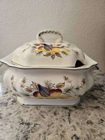 Antique Porcelain Rectangular Soup Tureen or Serving Dish with Lid - F 1