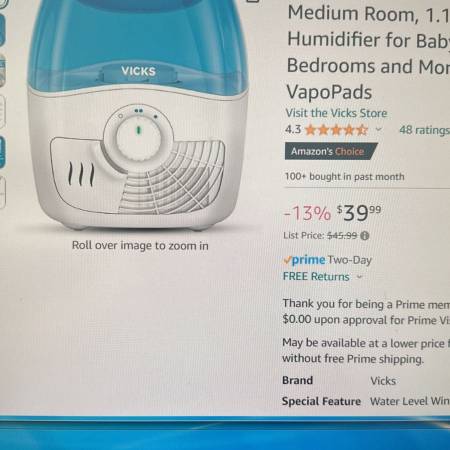 Vicks Cool Mist Humidifier 1