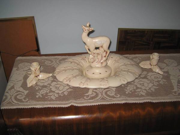 Art Deco Red Wing Pottery Console Bowl Deer/Gazelle Set 1