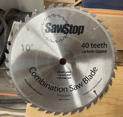 SawStop 40T carbide 10" saw blade, new 1