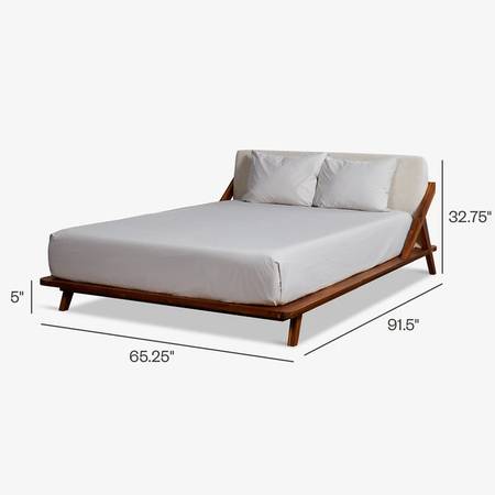 CB2 Drommen Acacia Wood Platform Queen Bed & Mattress 1