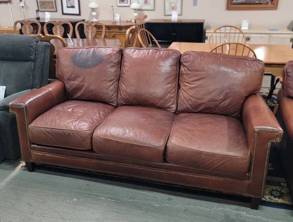 Brown Leather Sofa Couch by Bradington Young #467-9 1
