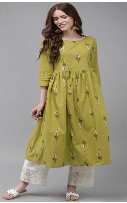 Anouk Women Green Floral Printed A-Line Kurta 1