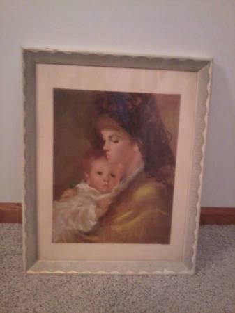VINTAGE MOTHER CHILD FRAMED ART 1