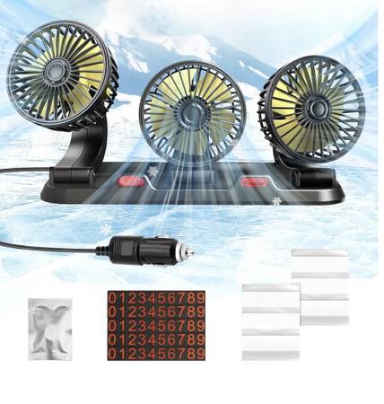 Portable 3-Head Cooling Car Fan with Cigarette Lighter Plug, 2-Speed 1