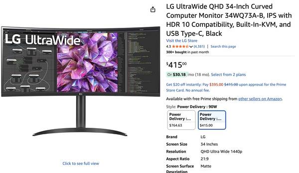 LG UltraWide QHD 34-Inch Curved Computer Monitor - $200 (Columbia Heights)63471432356481121