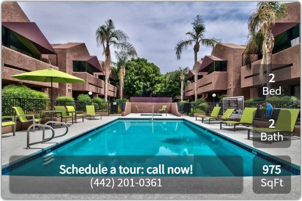 $2,386 / 2br - 975ft2 - Rent a 2 bed, 2 bath in lovely, quiet Palm Springs community! (Palm Springs - Near The Plaza At Sunrise)63686264783235121