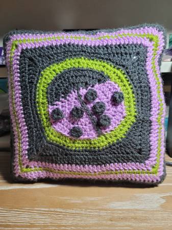 Purple/Gray LadyBug Pillow- 10" Handmade Crocheted - $15 (Columbia)63471026635649120