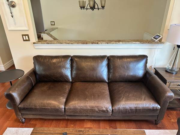 Brown Italian Leather Three-Cushion Sofa - Like New 1