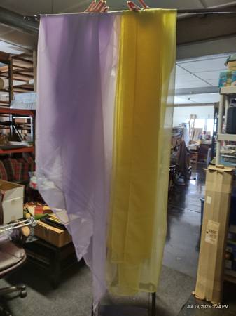 Yellow and Lavender Shear Swag Curtains 1