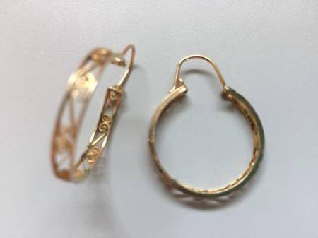 14K Gold Filigree Hoop Earrings 1