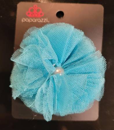 Blue Flower With Pearl Center Stone Hair Clip Or Brooch 1