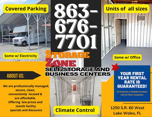 $40 / 200ft2 - RV Parking/Warehouse Space/Climate Control Units/10x30 Spaces (lake wales)64149652590977123