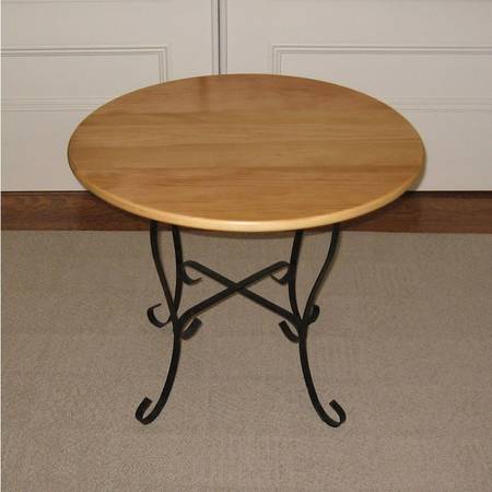 Like-New Mid-Century 24” Side Table - Pine & Ornamental Wrought Iron 1